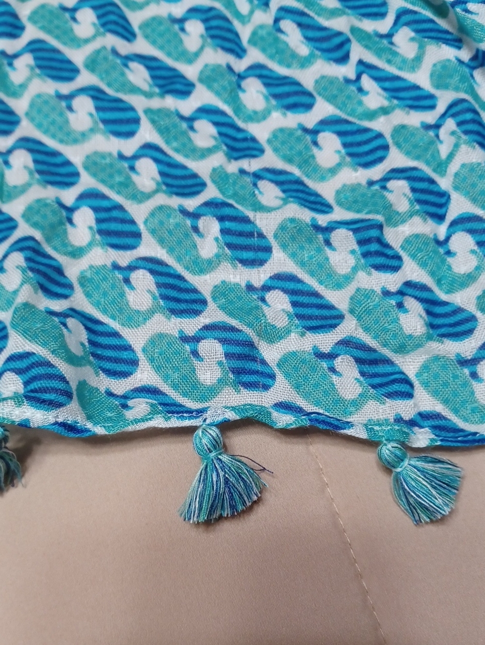 Talbots Blue and Teal Tassel Scarf - Picture 4 of 5